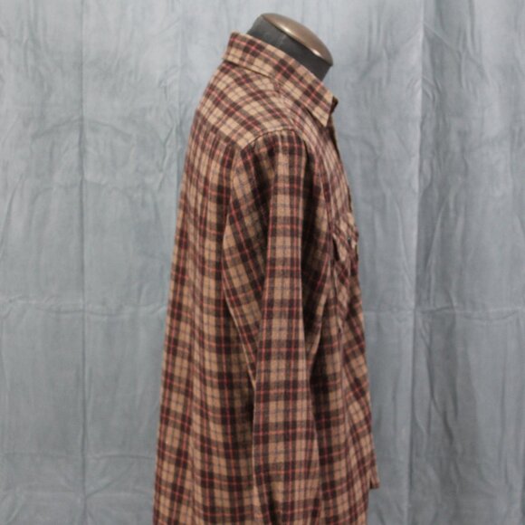 Vintage Flannel Shirt - Sear Brown Plaid Pattern - Men's Large - Picture 8 of 10